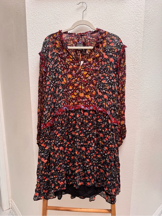 Anthropologie Dresses & Skirts - Anthropologie Black Floral Tiered Long-Sleeve Dress with Pink & Orange Accents